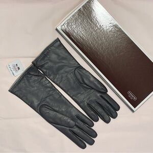 Coach Gray Leather Gloves with Button Detail